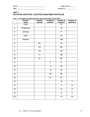 Unit 1 B 5 Extra Practice Counting Subatomic Particles  Form