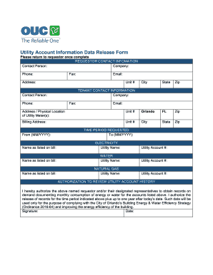 Authorization for Release of Information Historical Customer Usage