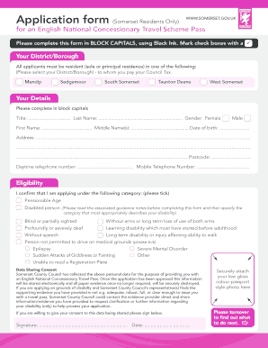 Somerset County Council Bus Pass Application  Form