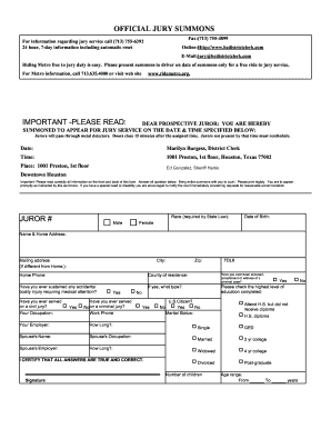 Texas Official Jury Summons  Form