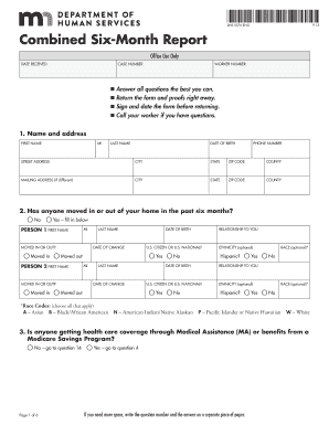 DHS 5576 ENG Combined Six Month Report This Form is Sent to Clients Who Have a Six Month Renewal for Health Care Eligibility or 