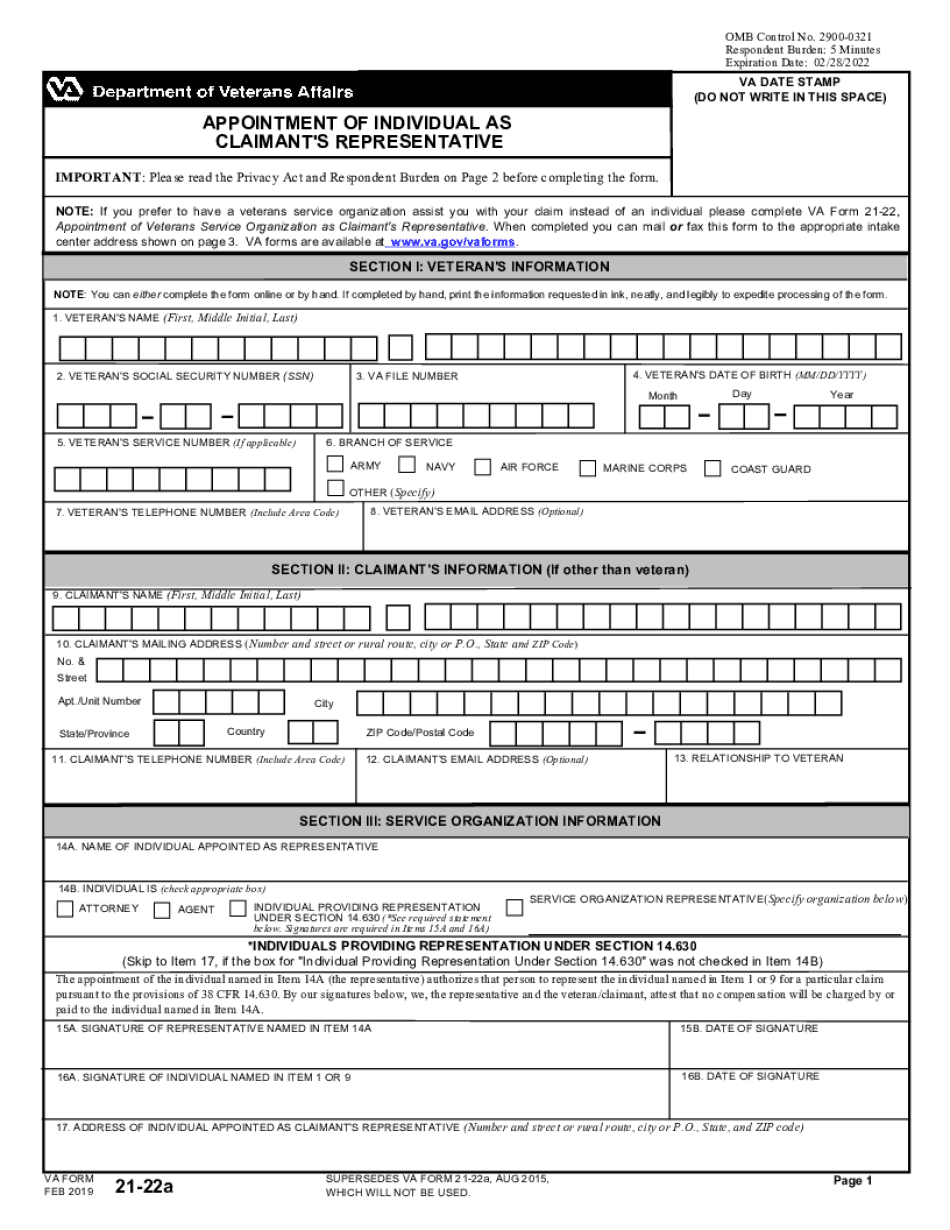  VA Form 21 22a Veterans Benefits Administration VA Gov 2019-2024