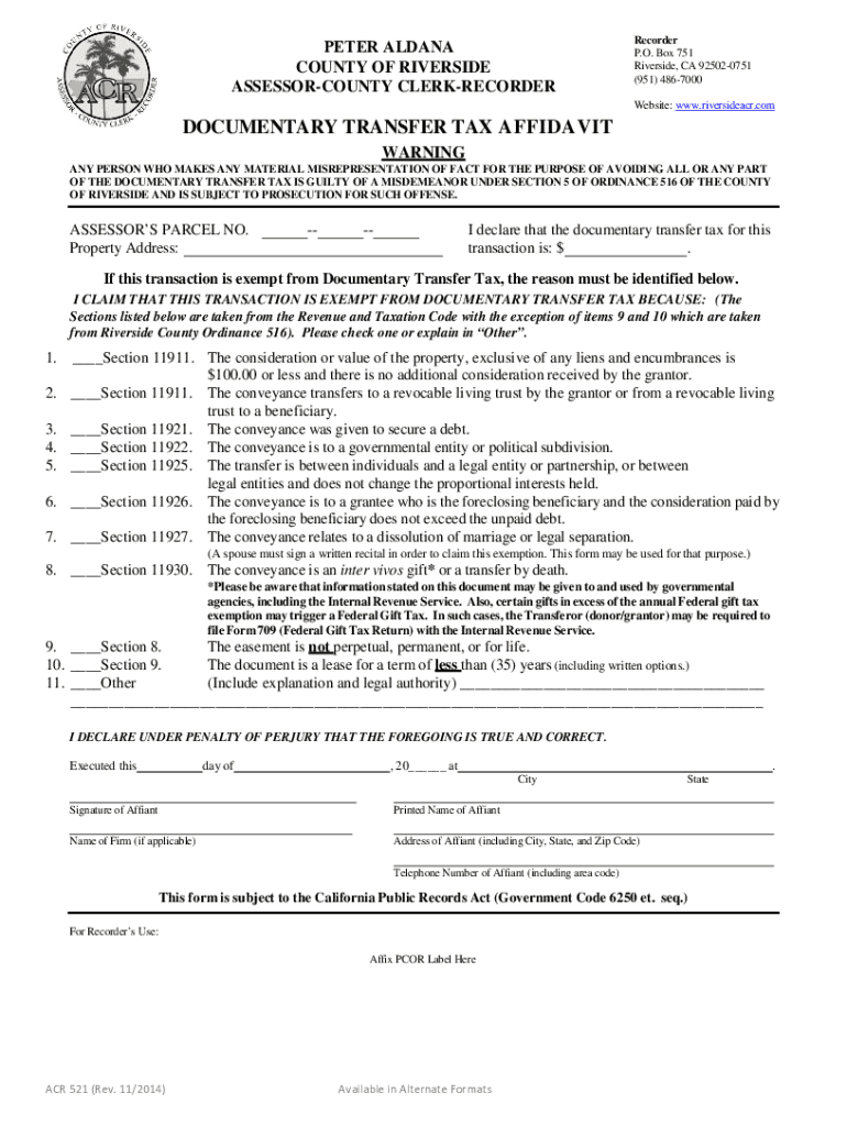  Santa Clara County Transfer Tax Affidavit 2014