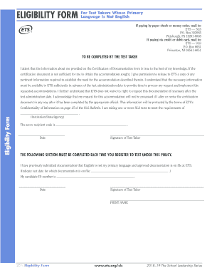  SLS ELIGIBILITY FORM for Test Takers Whose Primary Language is Not English ELIGIBILITY FORM 2018