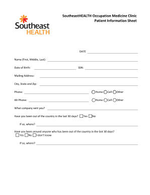 SoutheastHEALTH Occupation Medicine Clinic  Form