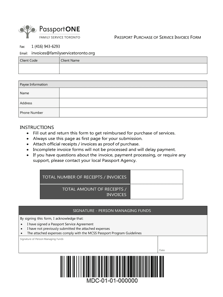 Passport Purchase of Service Invoice Form
