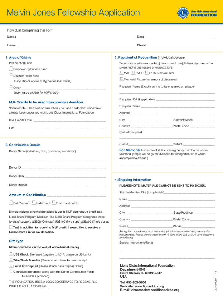  Melvin Jones Fellowship Application Lions E District Houses 2018-2024