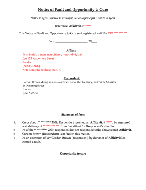 Notice of Fault and Opportunity to Cure  Form