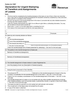  Declaration for Urgent Stamping of Transfers and Assignments of Leases Declaration for Urgent Stamping of Transfers and Assignme 2018