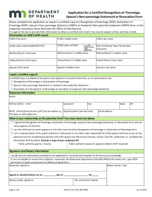  Application for a Certified Recognition of Parentage, 2019