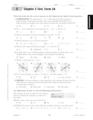 Chapter 3 Test Form 2a Answer Key