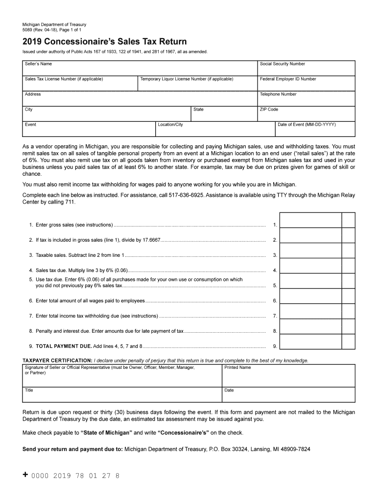 State of Michigan Forms 5089