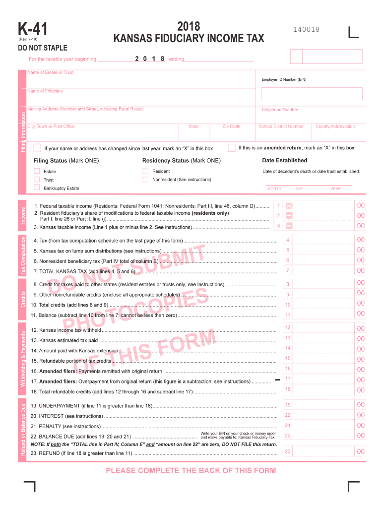  Kansas K 41 Form 2018