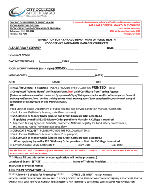 Malcolm X College Food Sanitation Program  Form