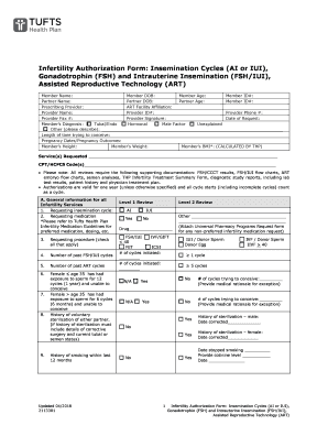 Infertility Authorization Form Insemination Cycles AI or IUI