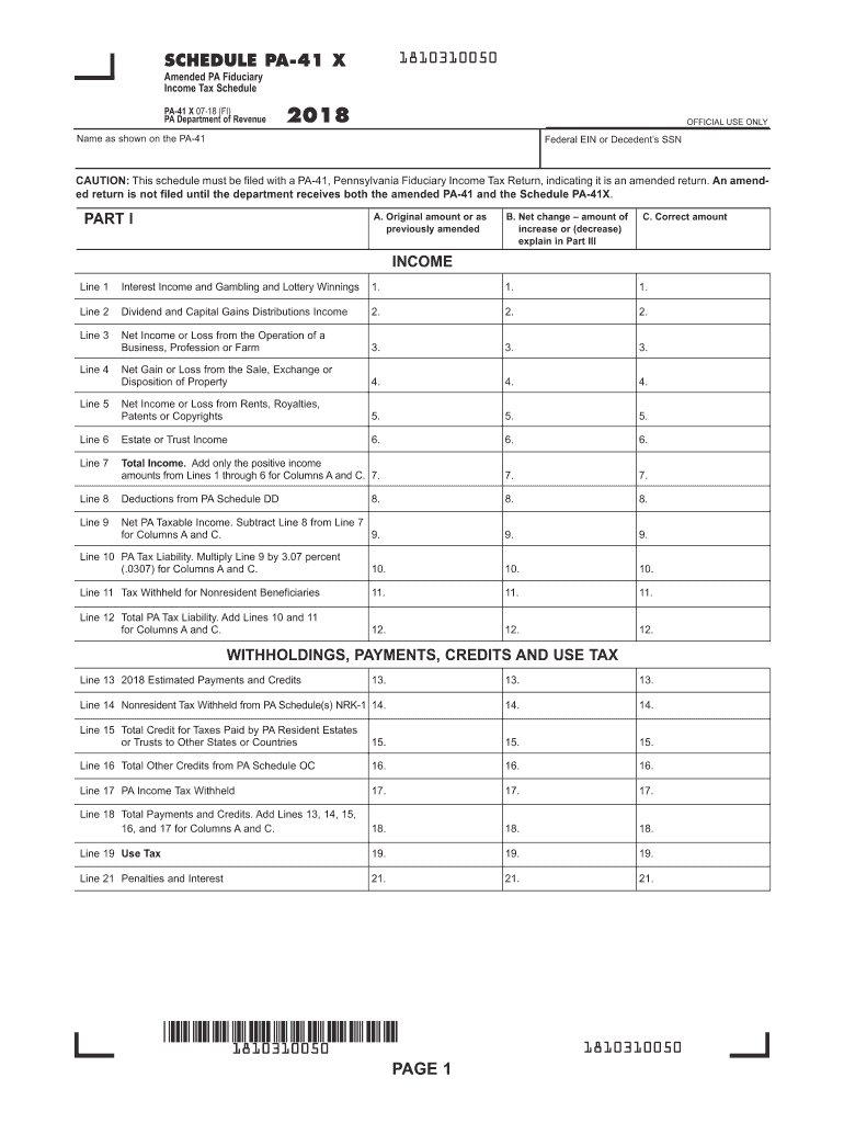 Schedule Pa 41x  Form