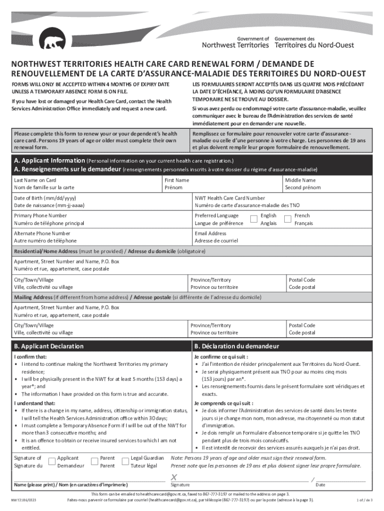  NORTHWEST TERRITORIES HEALTH CARE CARD RENEWAL for 2023-2024