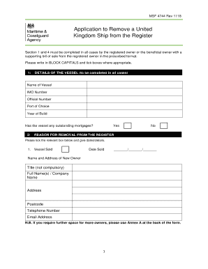 Application Remove Ship Register  Form