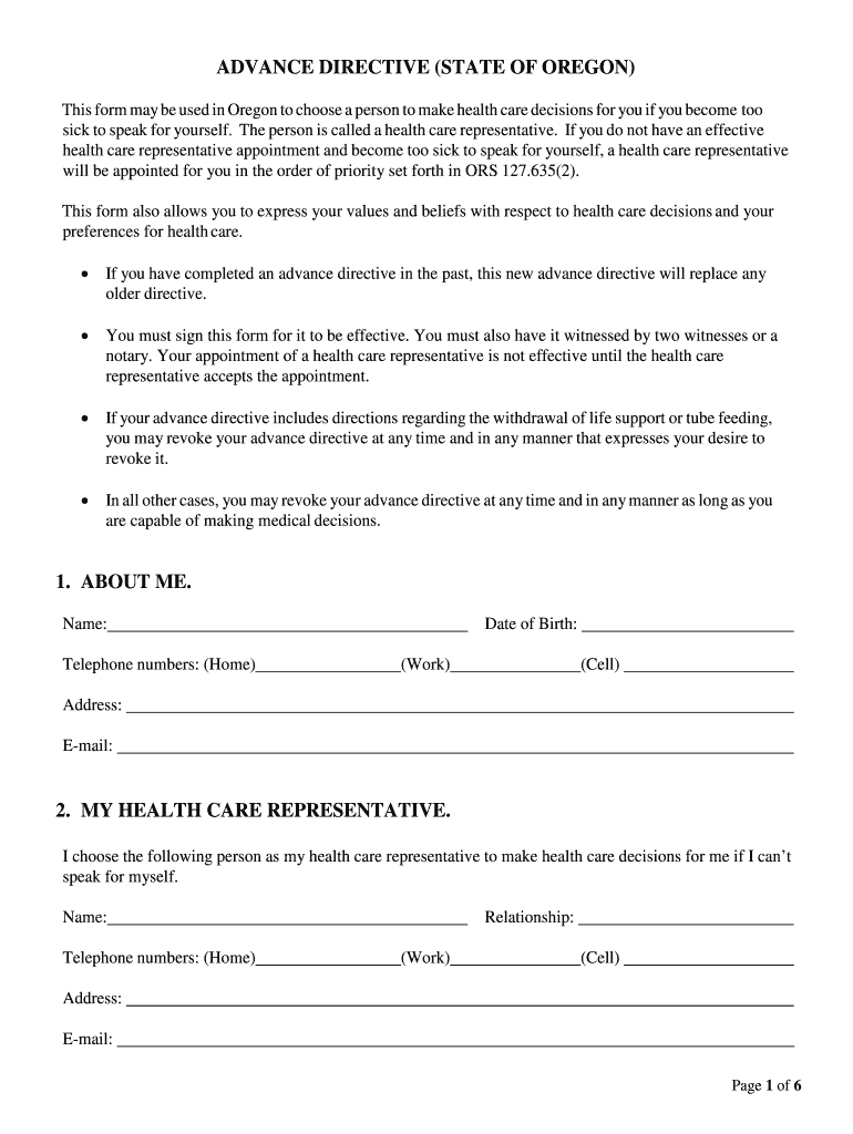 Advance Directive for Health Care  Form