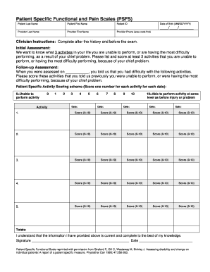 Patient Specific Functional Scale  Form