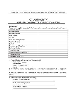 SUPPLIER CONTRACTOR ACCREDITATION FORM ICTASTDCTRF001
