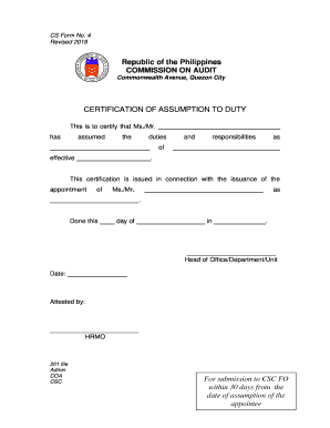 Assumption of Duty Form Deped PDF
