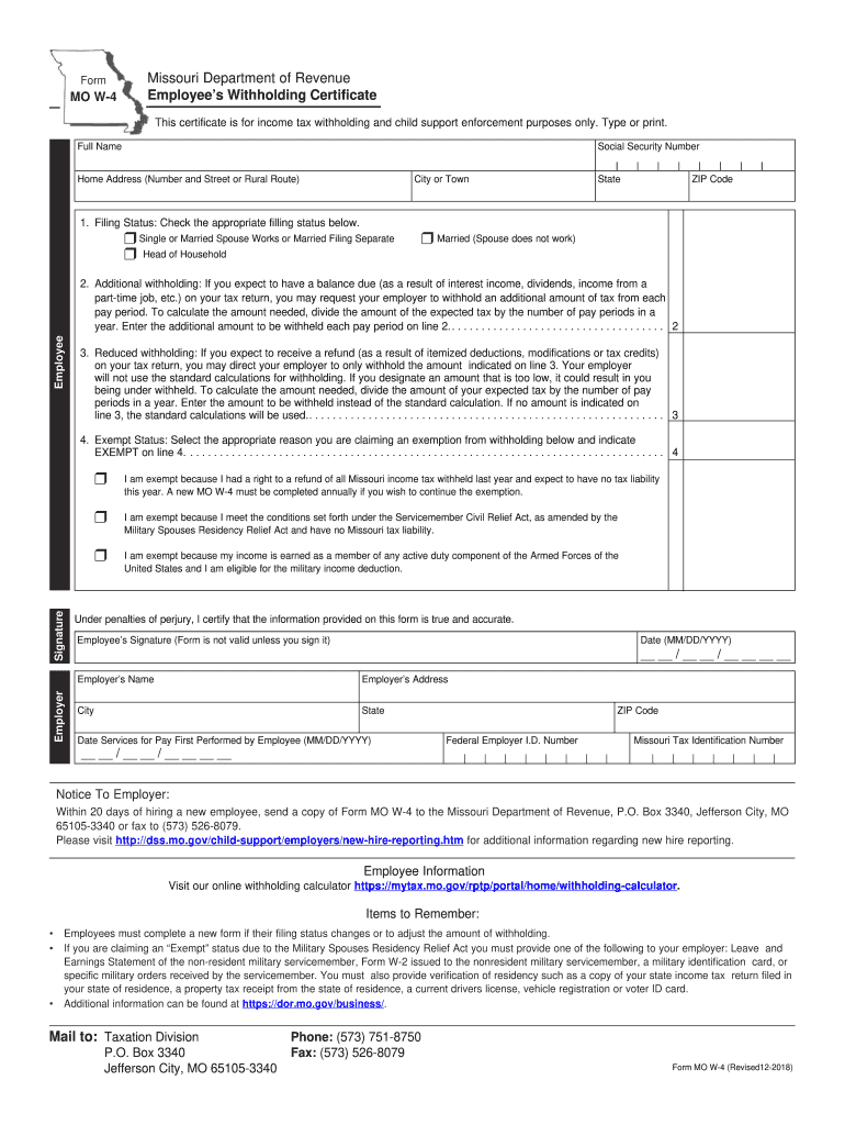  W4 Form for Missouri 2018