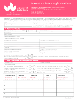 International Students Application Form University of Bedfordshire