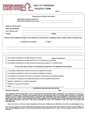 Side Lot Program Request Form Trumbull County Land Bank