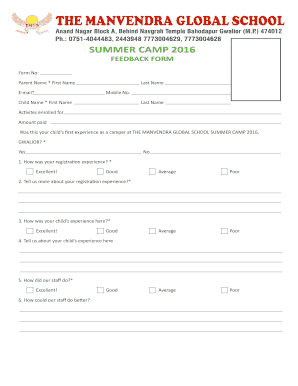 Summer Camp Feedback Form Format
