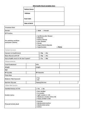 NHS Health Check Template Form