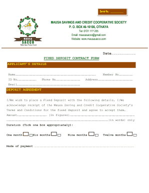 Fixed Term Deposit for Existing CustomersThe Co Operative Bank Form