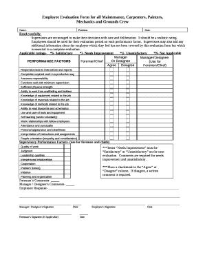 Maintenance Evaluation Form