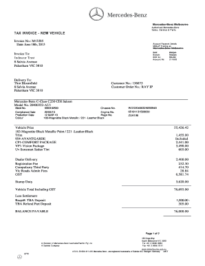 Mercedes Benz Invoice Template  Form