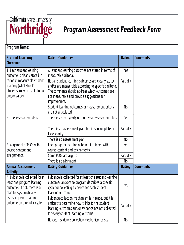 Program Assessment Template  Form