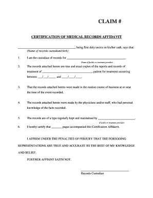Certification of Records Template  Form