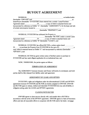 Tenant Buyout Agreement Template  Form