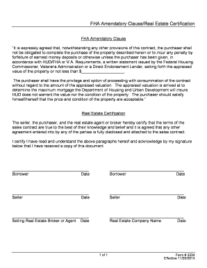 FHA Amendatory ClauseReal Estate Certification  Form