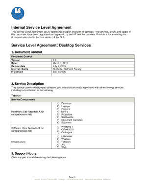 How Does a Service Level Agreement Documents Look Like between a Customer and Service Provider  Form