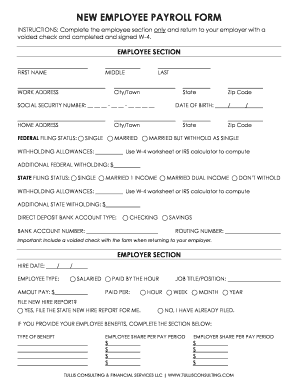 NEW EMPLOYEE PAYROLL FORM