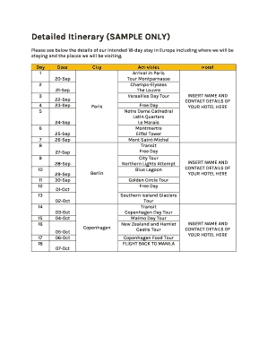 Detailed Itinerary  Form