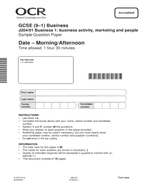 Ocr Business J204 01 Mark Scheme  Form