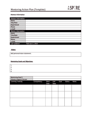Mentoring Action Plan Template Word  Form