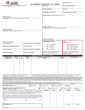  Ocean Bill of Lading Template 2017-2024