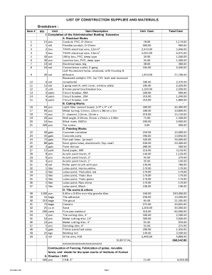 Construction Supplies  Form