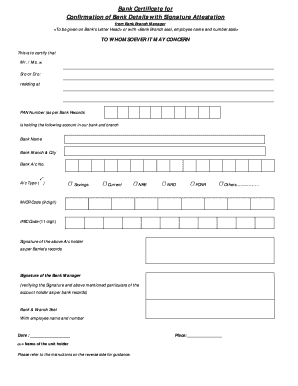 Bank Certificate for Confirmation of Bank Details  Form
