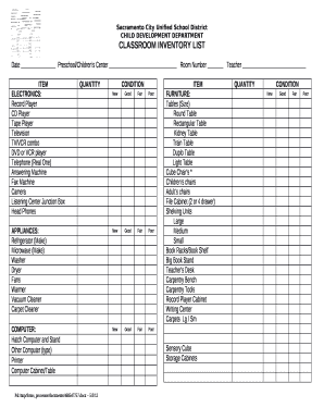 Classroom Inventory Template Excel  Form