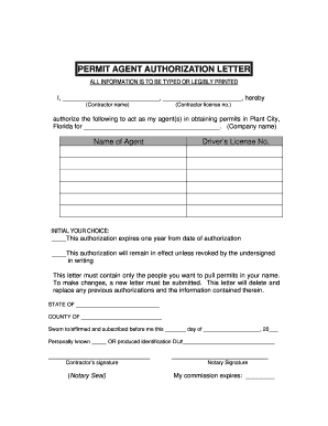 PERMIT AGENT AUTHORIZATION LETTER  Form