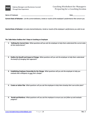 Template Coaching Worksheet for Managers  Form