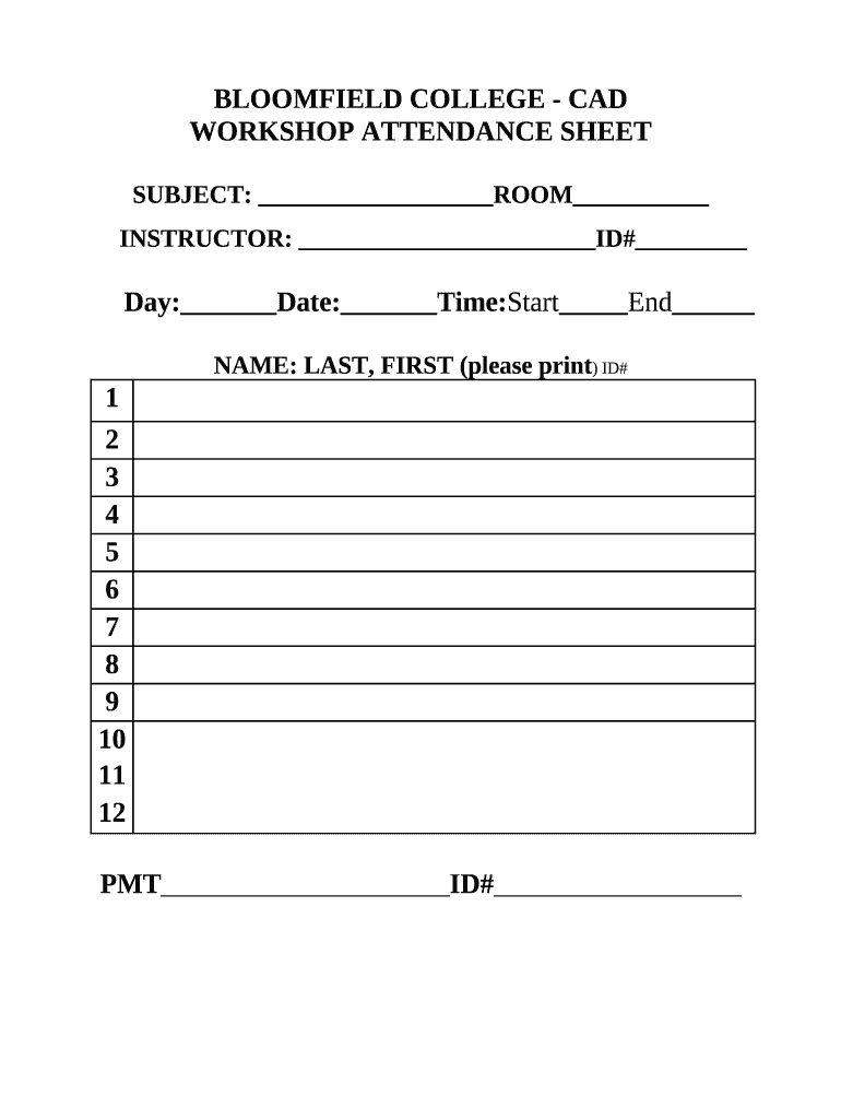 Workshop Attendance Sheet  Form